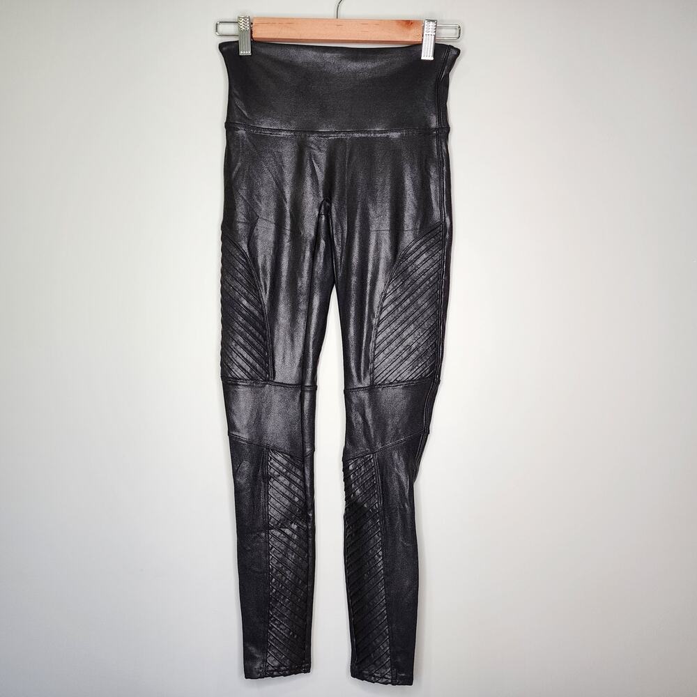 Spanx Faux Leather Moto Biker Edgy Leggings Black M‎ - Picture 2 of 6